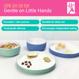 Kids Porcelain Mealtime Bundle | Normal Sleeves | 7.8" Plates + Bowls | 8 Pcs | Sage/Misty Blue/Navy/Gray