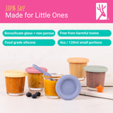 4oz Glass Baby Food Storage Jars | Food Grade Silicone Lids | Set of 12 | Neutral Colors