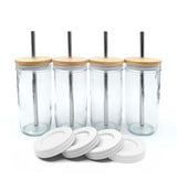 24oz Glass Mason Jar Drinking Tumblers + Food Storage (No Sleeves - White Lids)