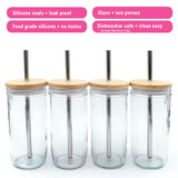 24oz Glass Mason Jar Drinking Tumblers + Food Storage (No Sleeves - White Lids)