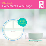 Kids Porcelain Mealtime Bundle | Normal Sleeves | 6.7" Plates + Bowls | 8 Pcs | Sage/Misty Blue/Navy/Gray