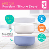 Porcelain Bowl with Silicone Sleeves + Lids