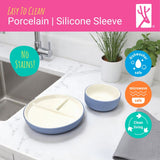 Kids Porcelain Mealtime Bundle | Suction Sleeves | 7.8" Plates + Bowls | 8 Pcs | Blush/Lilac/Sage/Misty Blue