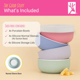 Porcelain Bowl with Silicone Sleeves + Lids