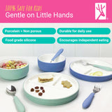 Kids Porcelain Mealtime Bundle | Normal Sleeves | 7.8" Plates, Bowls + Toddler Utensils | 10 Pcs | Blush/Lilac
