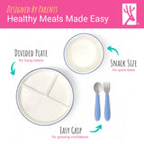 Kids Porcelain Mealtime Bundle | Normal Sleeves | 7.8" Plates, Bowls + Toddler Utensils | 10 Pcs | Blush/Lilac