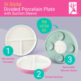 7.8"/20cm Porcelain White Divided Plates with Silicone Suction Sleeves
