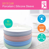 7.8"/20cm Porcelain White Divided Plates with Silicone Suction Sleeves