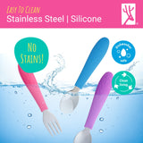 Babies/Toddler Stainless Steel Spoons + Forks with Silicone Handle