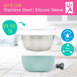 Stainless Steel Bowl with Silicone Sleeve + Lids