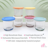 4oz Glass Baby Food Storage Jars | Food Grade Silicone Lids | Set of 6 | Neutral Colors