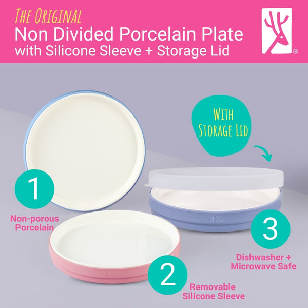 7.8"/20cm Porcelain Plate Non-Divided with Silicone Sleeves + Lids