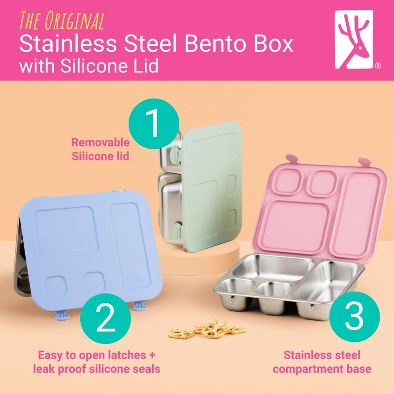 Stainless Steel Bento Lunch Box with Silicone Lid (Pink)