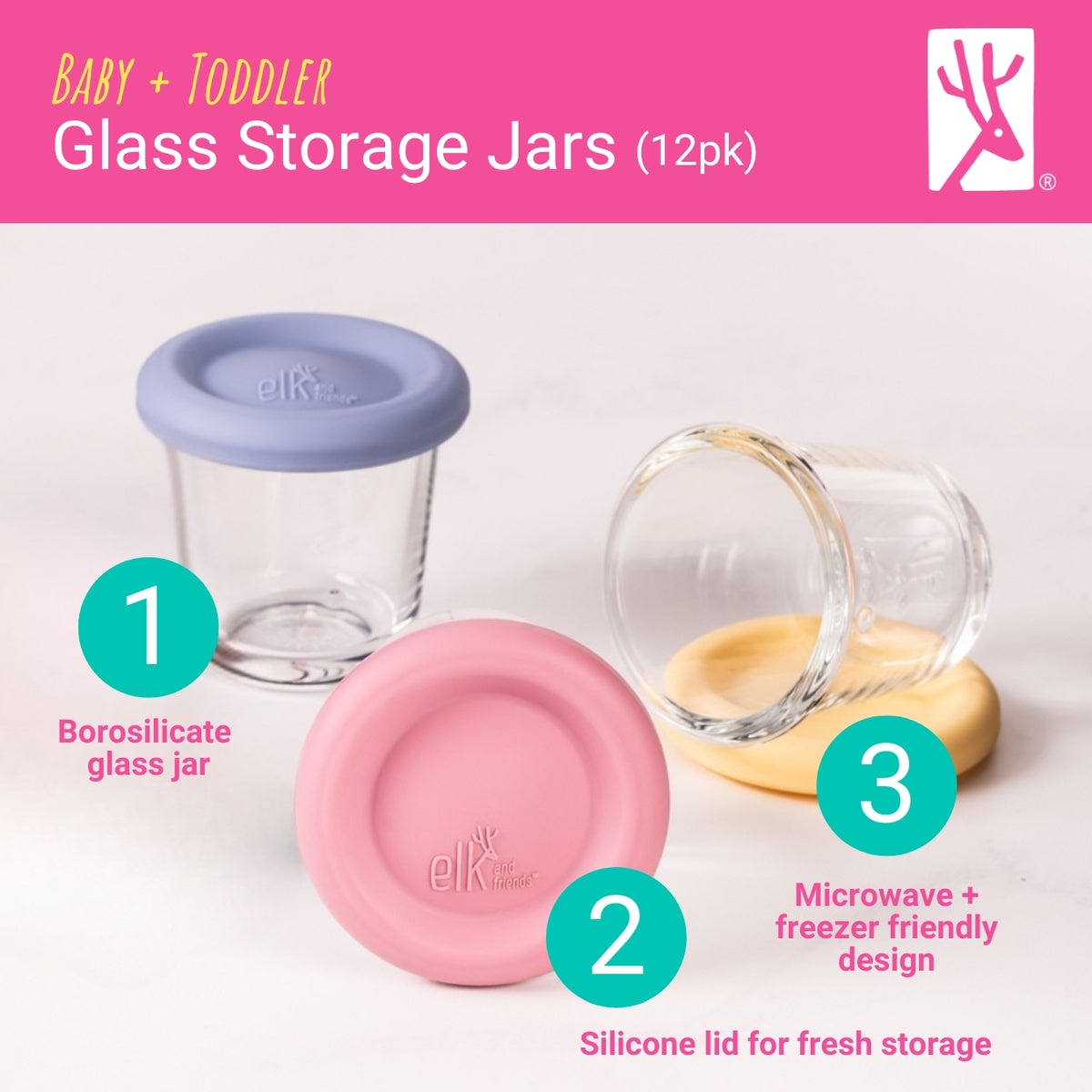 4oz Glass Baby Food Storage Jars | Food Grade Silicone Lids