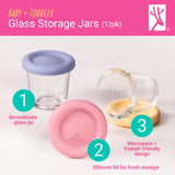 4oz Glass Baby Food Storage Jars | Food Grade Silicone Lids | Set of 12 | Neutral Colors