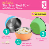Stainless Steel Bowl with Silicone Sleeve + Lids