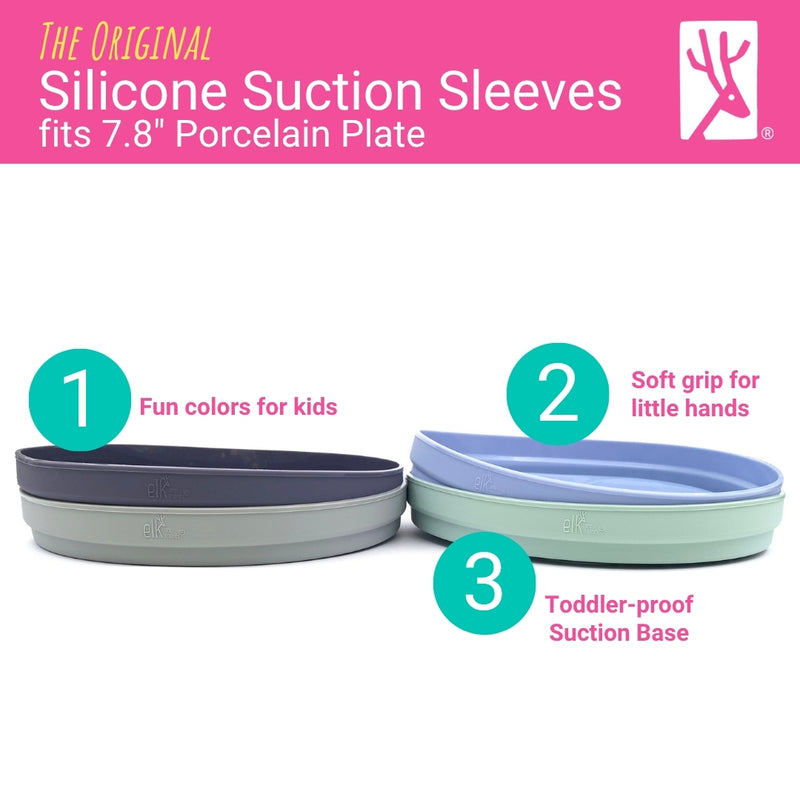 7.8" Porcelain Plate Silicone Suction Sleeve MistyBlue/Sage/Blush/Lilac