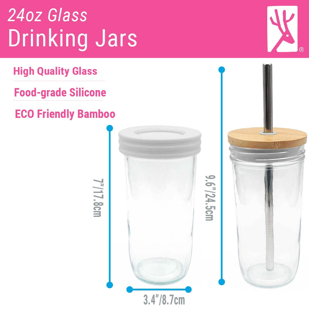 24oz drinking glass 24oz Glass Mason Jar Drinking Tumblers + Food Storage (No Sleeves