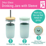 24oz Glass Mason Jar Drinking Tumblers + Food Storage