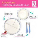 Kids Porcelain Mealtime Bundle | Plates, Bowls + Toddler Utensils | Suction Sleeves | Blush/Sage