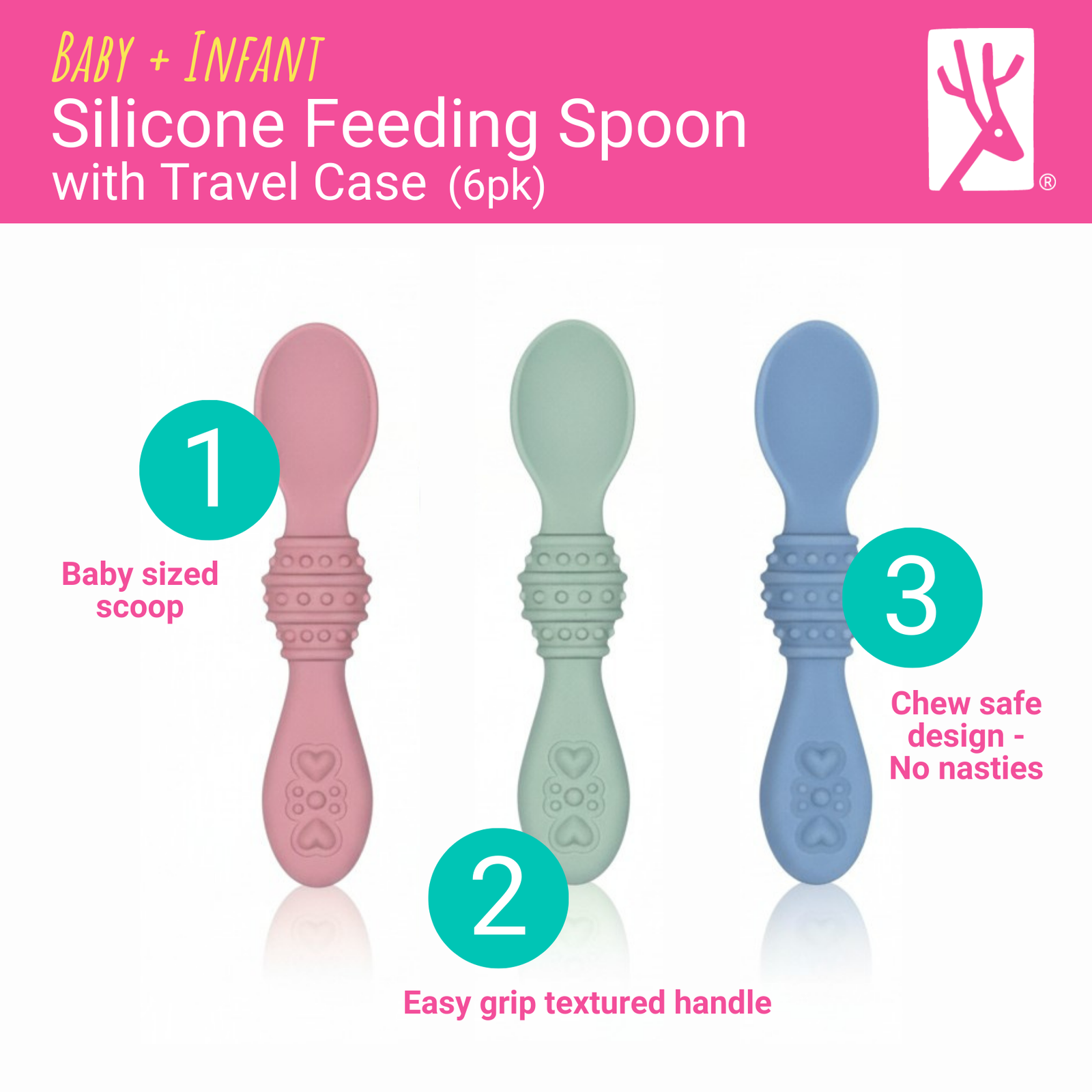 Silicone Weaning Set | Bowl Bib & Spoon Starter Set | Pink Blue Olive