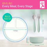 Kids Porcelain Mealtime Bundle | Plates, Bowls + Toddler Utensils | Suction Sleeves | Blush/Sage