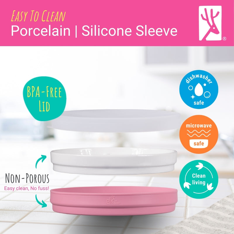 7.8"/20cm Porcelain Plate Non-Divided with Silicone Sleeves + Lids