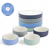 Kids Porcelain Mealtime Bundle | Suction Sleeves | 6.7" Plates + Bowls | 8 Pcs | Sage/Misty Blue/Navy/Gray