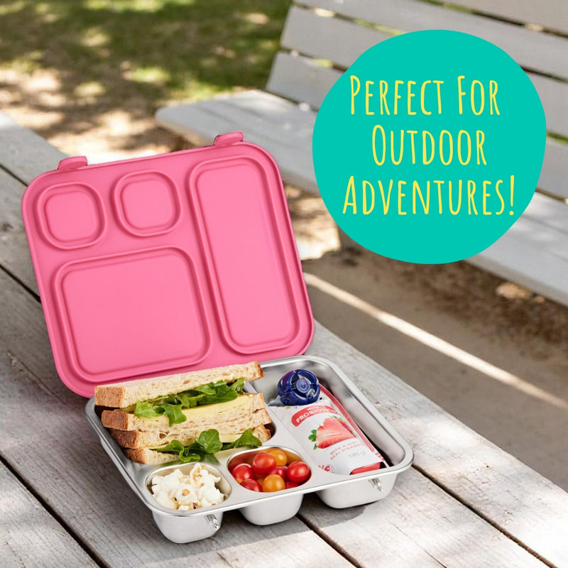 Stainless Steel Bento Lunch Box with Silicone Lid (Pink)