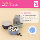 Stainless Steel Bowl with Silicone Suction Sleeve + Lids