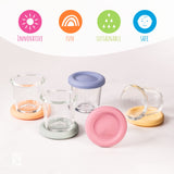 4oz Glass Baby Food Storage Jars | Food Grade Silicone Lids | Set of 12 | Neutral Colors