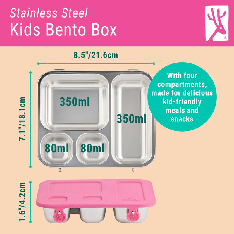 Stainless Steel Bento Lunch Box with Silicone Lid (Pink)