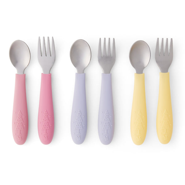 Babies/Toddler Stainless Steel Spoons + Forks with Silicone Handle