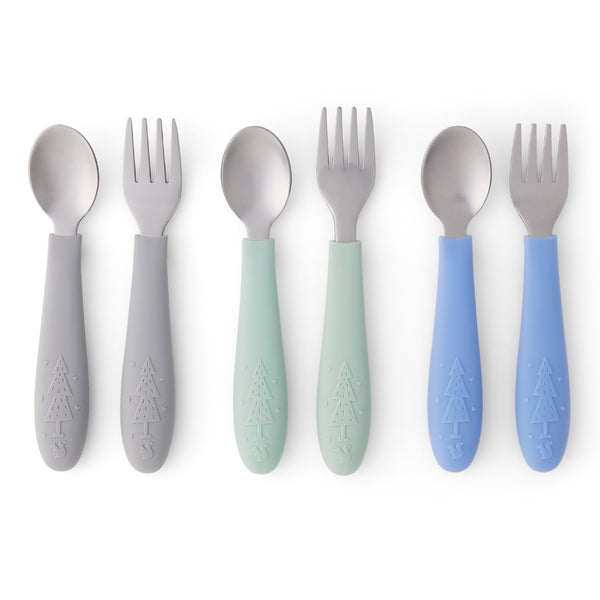 Babies/Toddler Stainless Steel Spoons + Forks with Silicone Handle