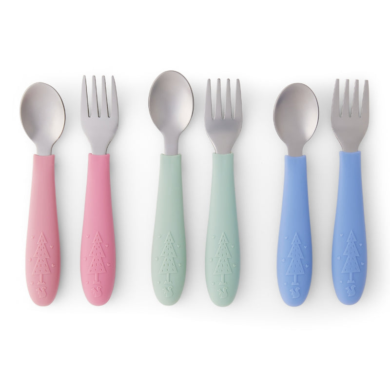 Babies/Toddler Stainless Steel Spoons + Forks with Silicone Handle