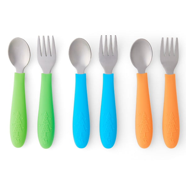 Babies/Toddler Stainless Steel Spoons + Forks with Silicone Handle