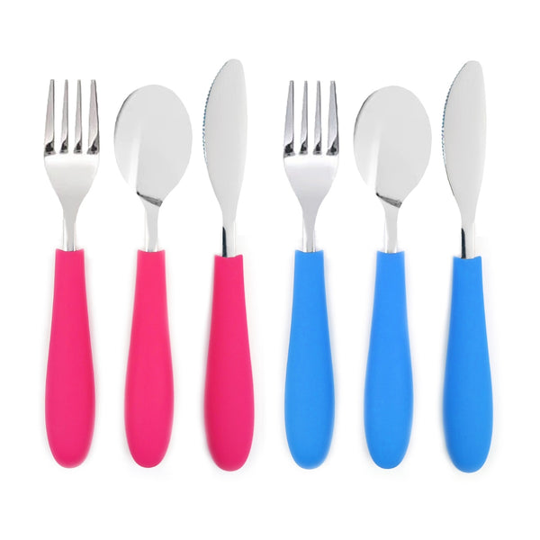 Kids Stainless Steel Spoon + Fork + Knife with Silicone Handle (4