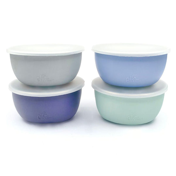 Stainless Steel Bowl with Silicone Sleeve + Lids