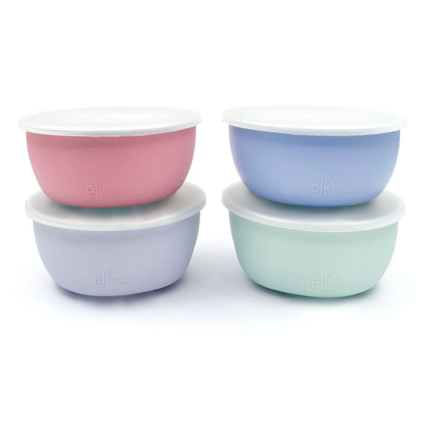 Stainless Steel Bowl with Silicone Sleeve + Lids