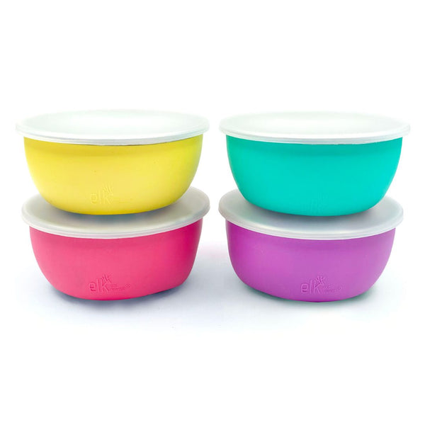 Stainless Steel Bowl with Silicone Sleeve + Lids