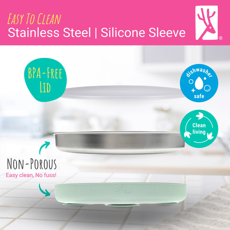 7.8" Stainless Steel Divided Plates with Suction Sleeve