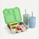 Pack + Go Combo - Bento Box + 10oz Stainless Steel Jars (Green)