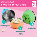 Stainless Steel Bowl with Silicone Suction Sleeve + Lids