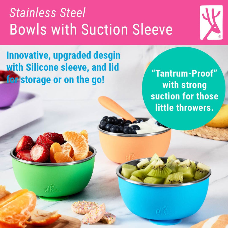 Stainless Steel Bowl with Silicone Suction Sleeve + Lids