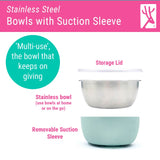 Stainless Steel Bowl with Silicone Suction Sleeve + Lids