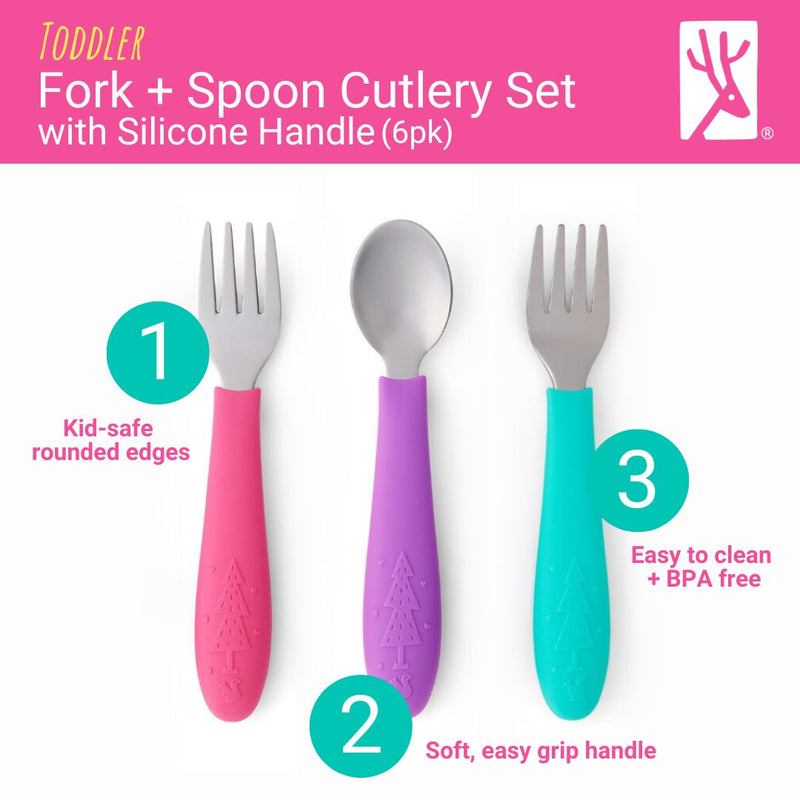 Babies/Toddler Stainless Steel Spoons + Forks with Silicone Handle