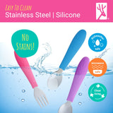 Babies/Toddler Stainless Steel Spoons + Forks with Silicone Handle