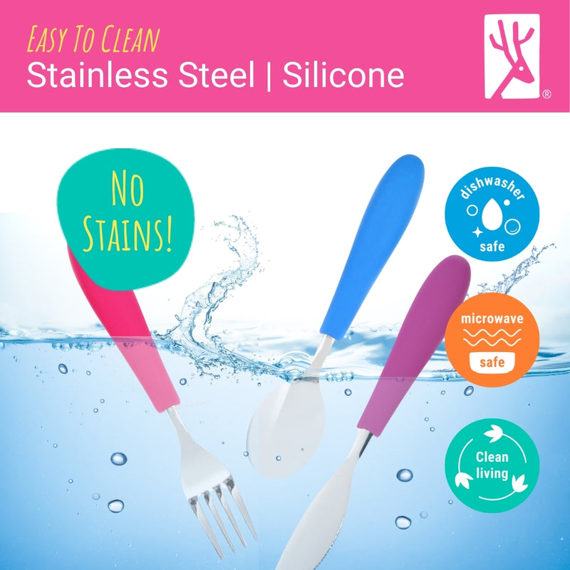 Kids Stainless Steel Spoon + Fork + Knife with Silicone Handle (4 years+) | 6 pieces