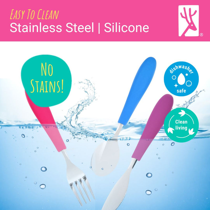 Kids Stainless Steel Spoon + Fork + Knife with Silicone Handle (4 years+) | 6 pieces