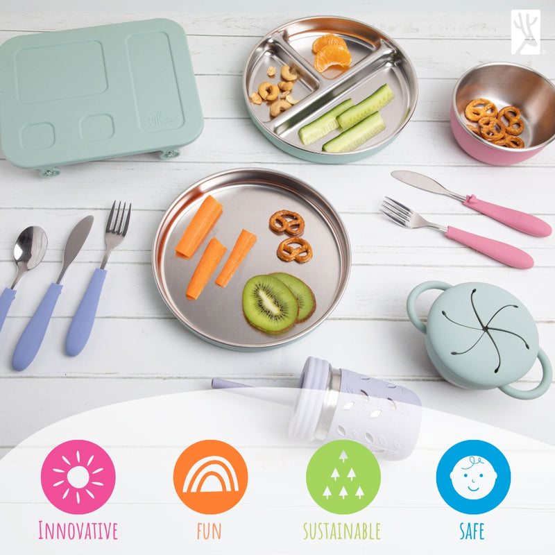 7.8" Stainless Steel Divided Plates with Silicone Sleeves